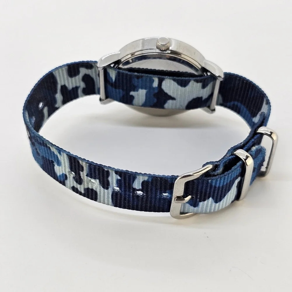 Easy Read Women's Watch 33MM White Dial Multicolor Camo Nylon Band NEW Battery